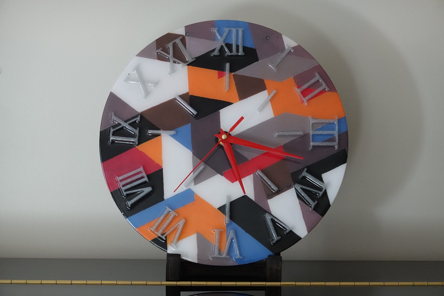 Faceted Field clock, a multicolor faceted abstract painted resin clock